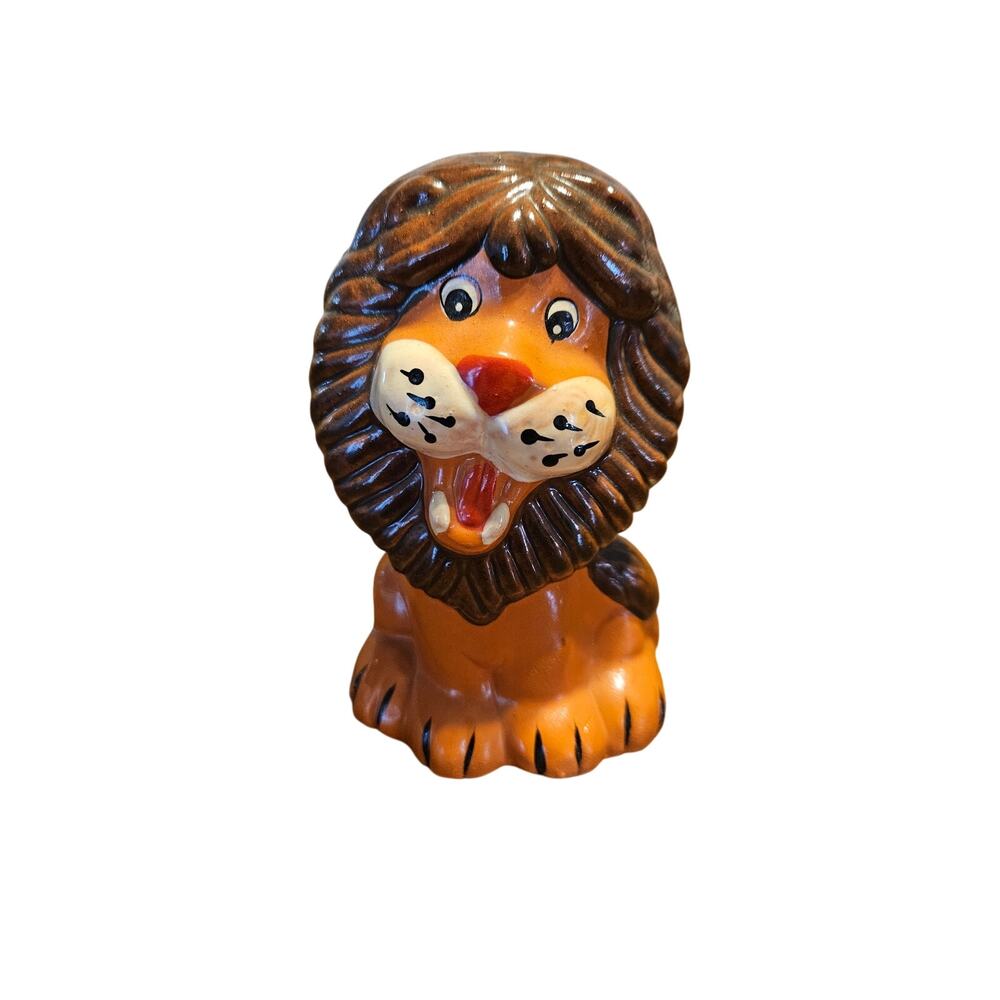 Gift From Around the World Vintage Roaring Lion Ceramic Coin Bank 5" high